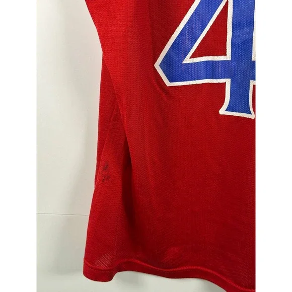 Champion NBA 76ers Jersey Mens 48 Stackhouse 42 Red Sewn Logos Mesh Vintage - Picture 9 of 9